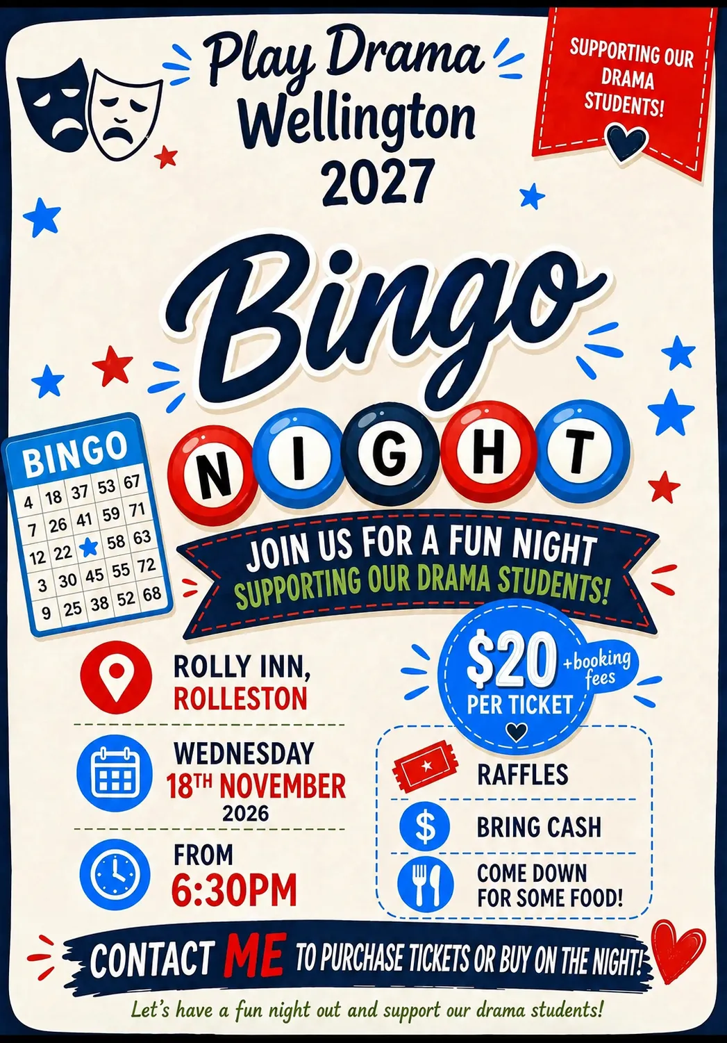 BINGO for Play Drama Wellington 2027 Camp — Rolleston